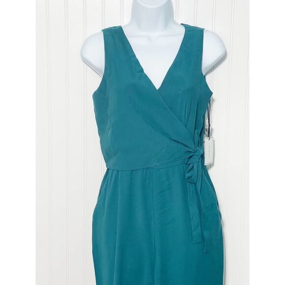 1.State Women's Twill Sleeveless V-Neck Wrap Front Jumpsuit Emerald Green Size 0 - Picture 16 of 16